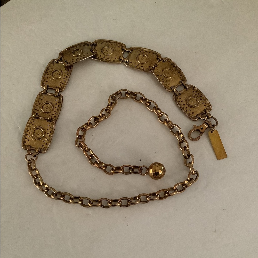 Gold  Tone Square Shields Fashion Belt with Chain Fastener